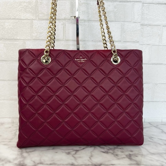 Kate Spade Natalia Burgundy Quilted Leather Tote Bag BlackBerry Preserves